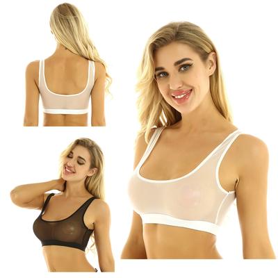 S-4XL Women Lingerie Crop Top Deep U Neck See Through Mesh Bralette Sleeveless Tank Vest
