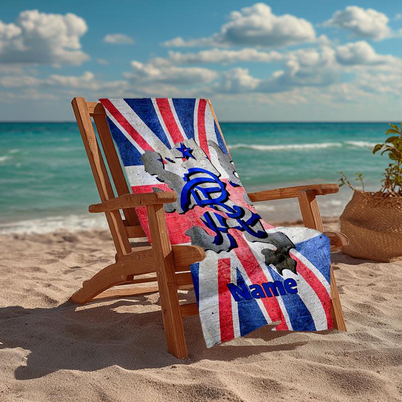 Custom Name Ultra-Soft Beach Towel with Rangers F.C Theme,Ideal for Pool - Camping, Diving - Perfect Travel Essential, Vibrant Beach Towel.