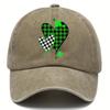 Retro Plaid Heart Clover Print Baseball Cap Unisex Casual Polyester Washed Sunshade Outdoor Adjustable Cap