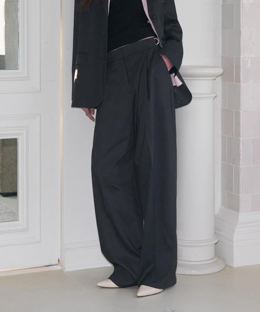 Kiyamo Side Flap Wide Slacks_Charcoal