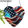 2D Flat Acrylic USA 250th Anniversary Suncatcher, 7.87in Heart American Flag Window Hanging Decor, Independence Day Memorial Day Gift