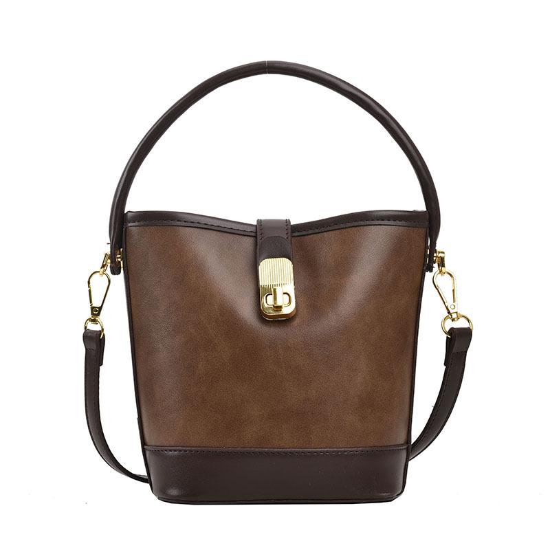 Retro Casual Portable Small Bag Women's 2025 New Fashion Versatile Bucket Bag Niche Design Contrasting Color Messenger Bag