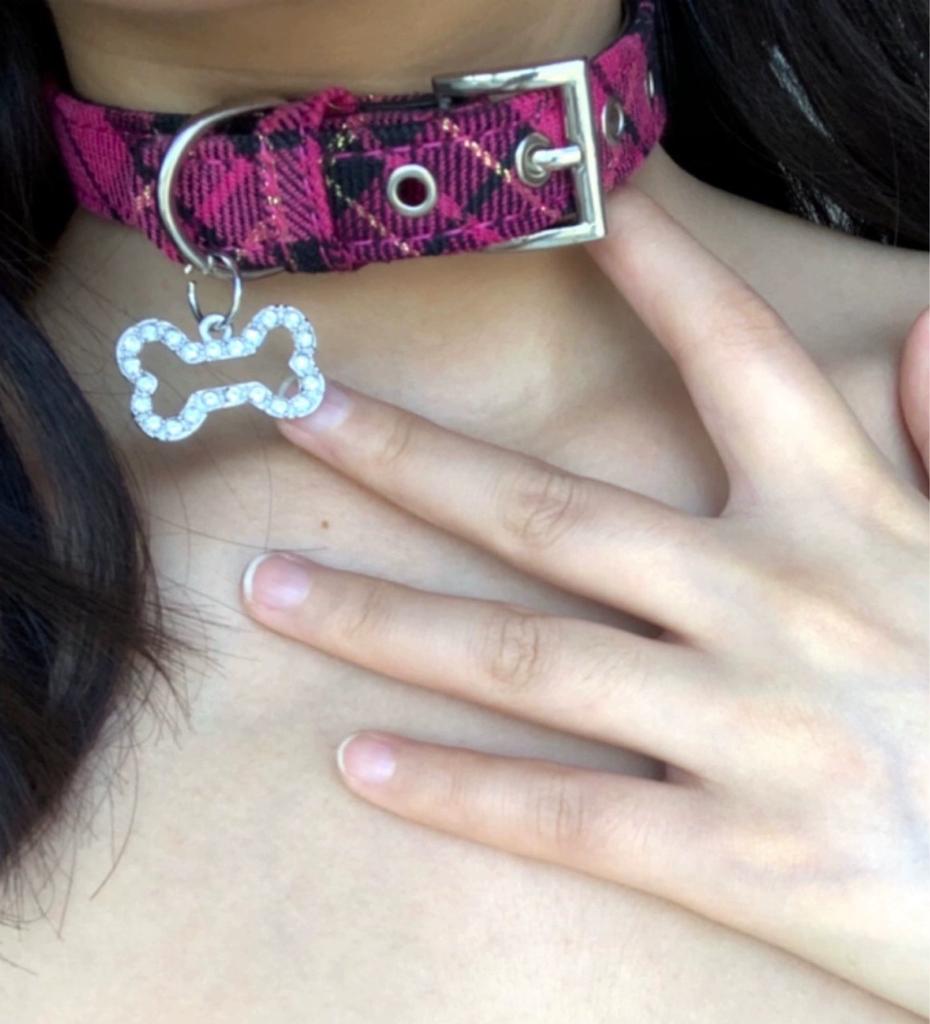 Handmade Red Plaid Rhinestone Bone Choker, Shibuya Hot Girl Neck Collar