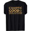 European Sizes Chaotic Good Statement Plus Size T-Shirt - Black Short Sleeve Tee with Golden Distressed Print, Features D20 Die Graphic
