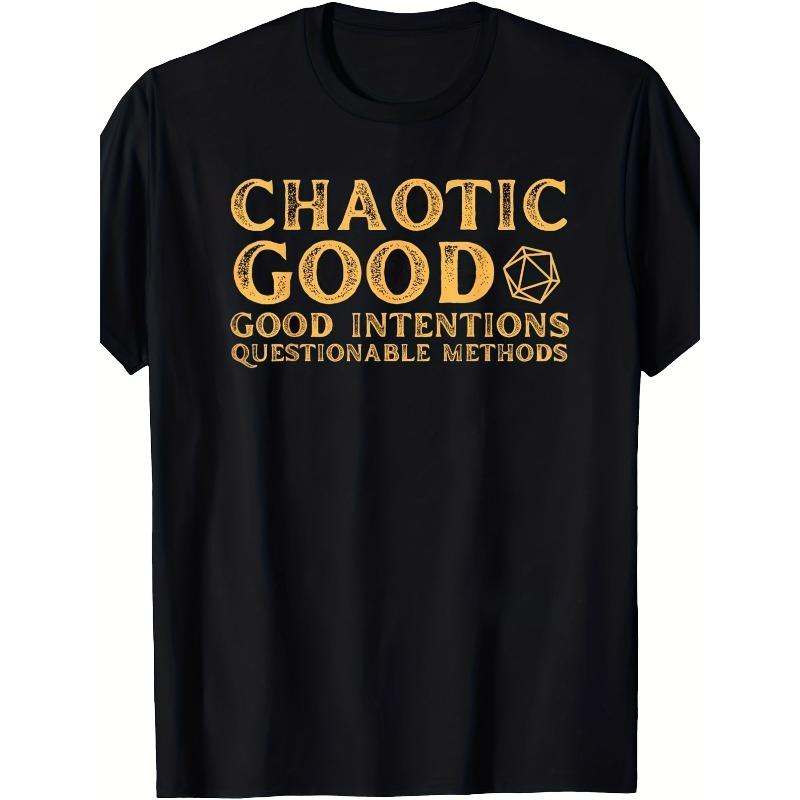 

European sizes Chaotic Good Statement Plus Size T-Shirt - Black Short Sleeve Tee with Golden Distressed Print, Features D20 Die Graphic 4XL чорний