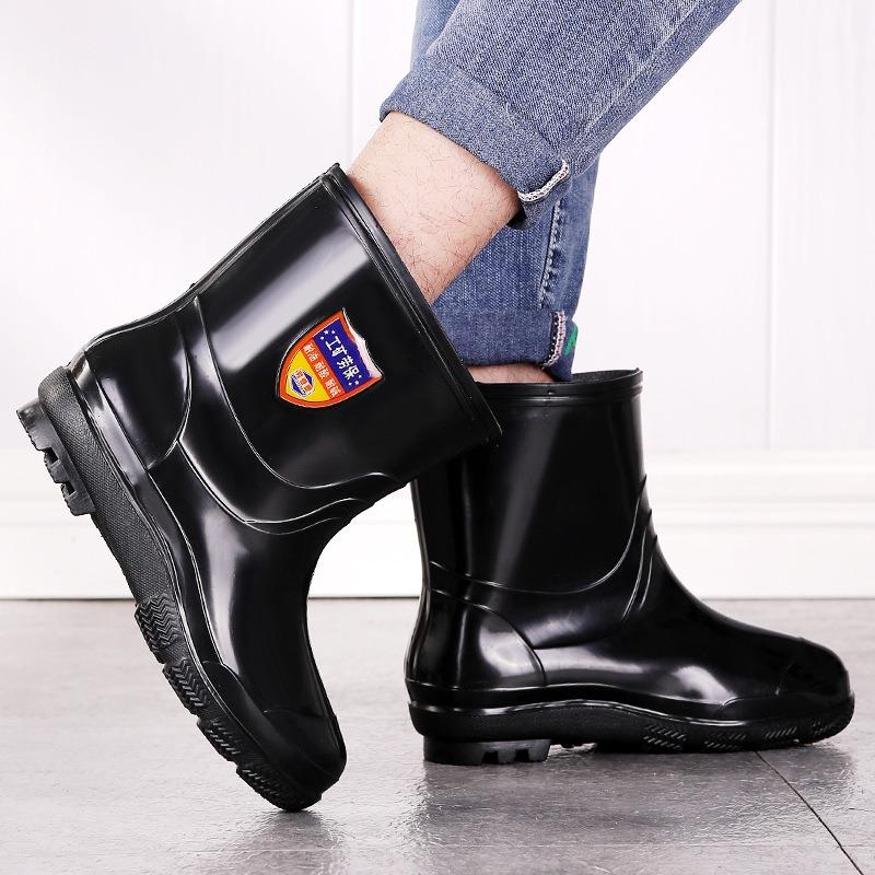 Classic Tall Men's Rain Boots Traditional Rain Shoes Men's Water Shoes Non-slip Men's Rubber Shoes Overshoes Kitchen Chef Shoes Black Work Shoes