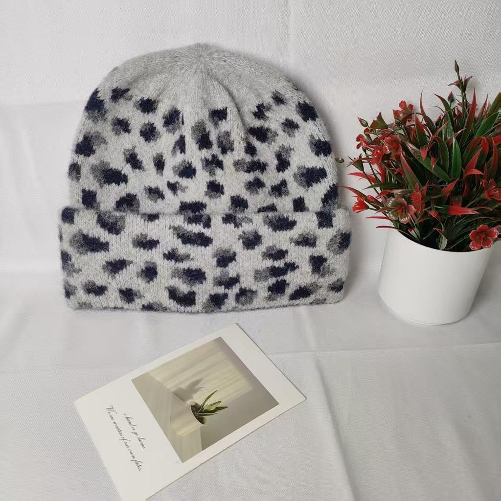 Retro Leopard Print Knitted Hat Children's Fashionable Headgear Hat Autumn and Winter New Versatile Men's Wool Hat Cold Hat Warm Ear Protection