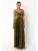 European Style Pleated Spaghetti Strap Dress - Women's Pine Smoke Ink Drop-Waist Long Dress