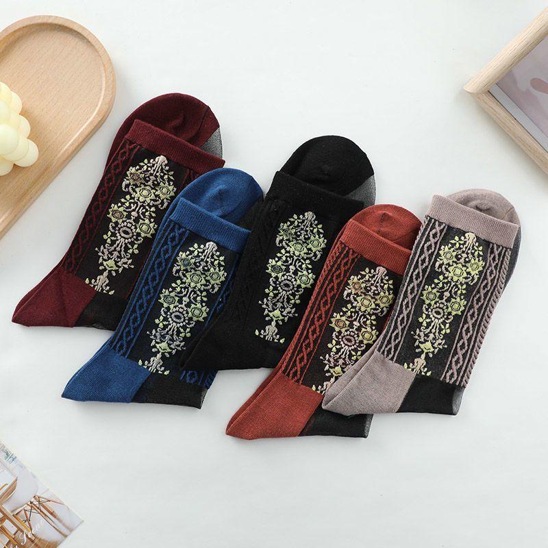 5 Pairs of Four Season Thin Cotton Bottom High Tube Crystal Glass Fiber Adult Women's Socks