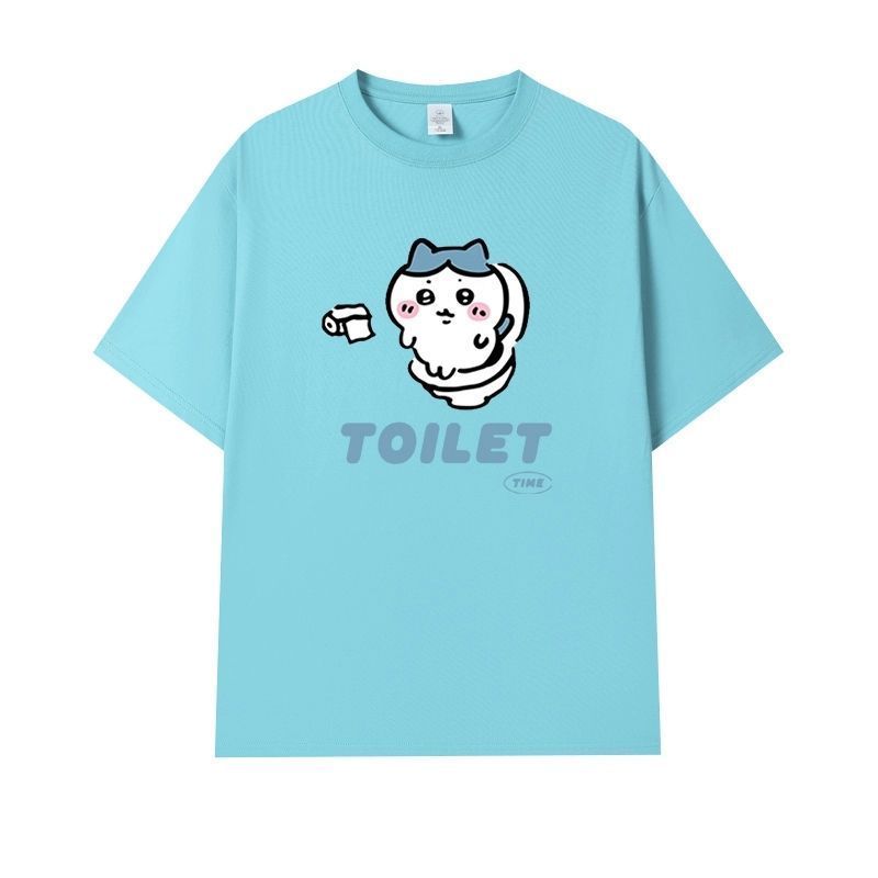 Fashion Chiikawa Cartoon Print 100% Cotton Short Sleeve Round Neck Women's T-shirt Trendy Summer Cute Loose Women's T-shirt Tops