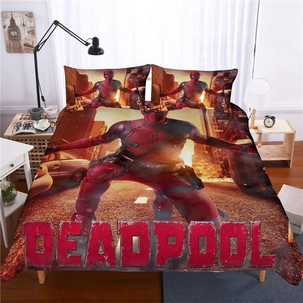 Deadpool Bedding Set, Anime Duvet Cover and Pillowcase, Microfibre, 3D Digital Print,Polycotton Three-piece Bed Duvet Cover Set