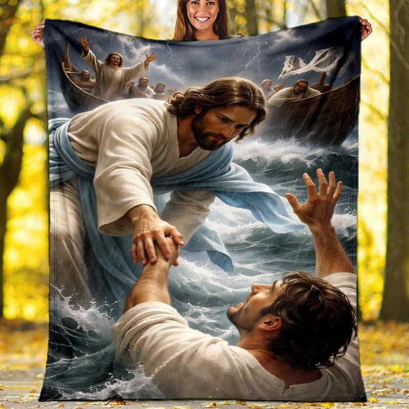 

Jesus Religious Art Fleece Printed Flannel Blanket, Warm Soft Throw Sofa Bed Blanket 80cm x 120cm