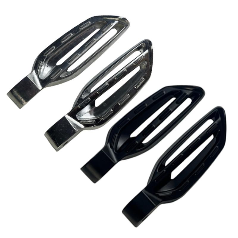 Motorcycle Passenger Footboards, Aluminum Rear Support Pair with Open-Frame Bodies, Ridged Treads, and Mounting Hardware
