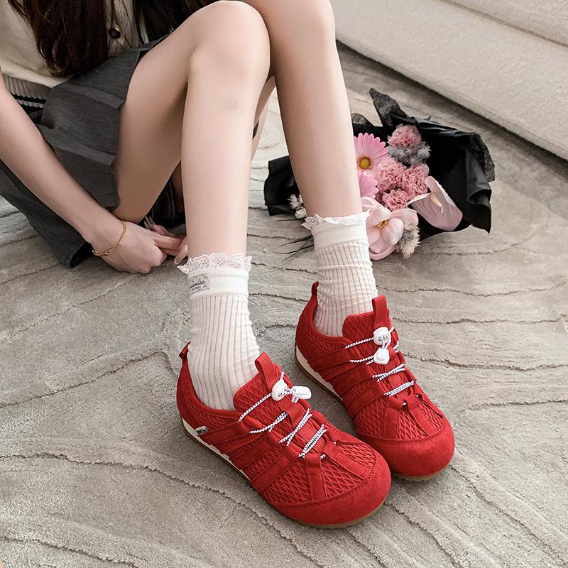Breathable mesh German training shoes women's 2025 summer new popular retro Forrest Gump shoes flat casual sports white shoes