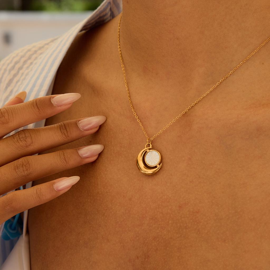 Yori Trendy Stainless Steel Moon Shell Simple Pendant Necklace 18K Gold Color Plated Versatile Daily Jewelry Gift Waterproof