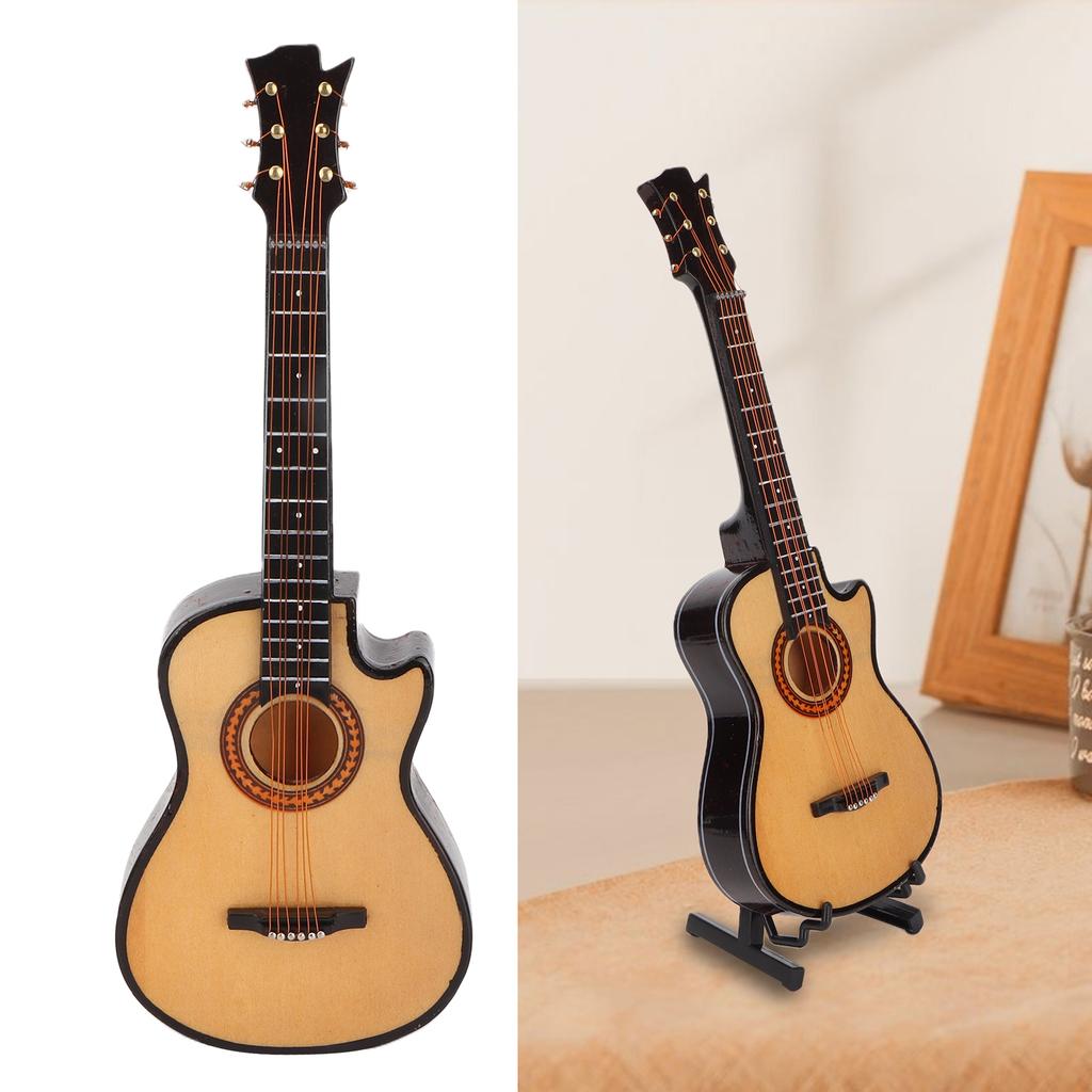 Minature Guitar Model Wooden   Musical Instrument Guitar Replica with Stand Ornament