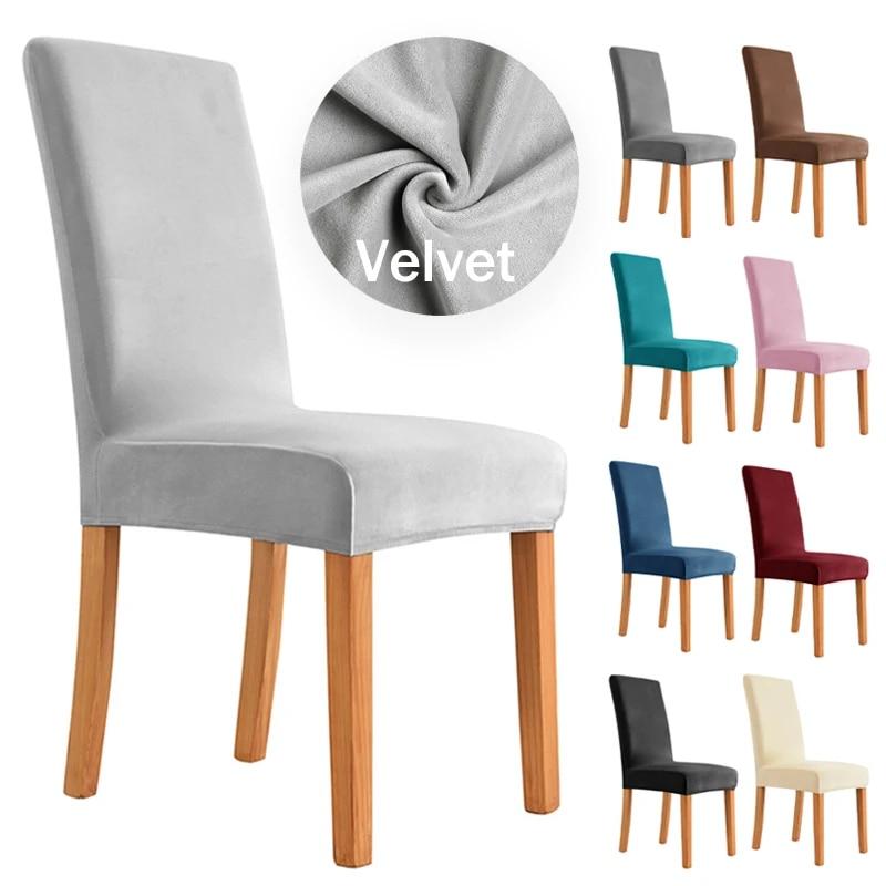 Velvet Fabric Chair Cover for Dining Room Wedding Hotel Banquet Soft & Comfortable Spandex Stretch Chair Covers  Home Decor Seat