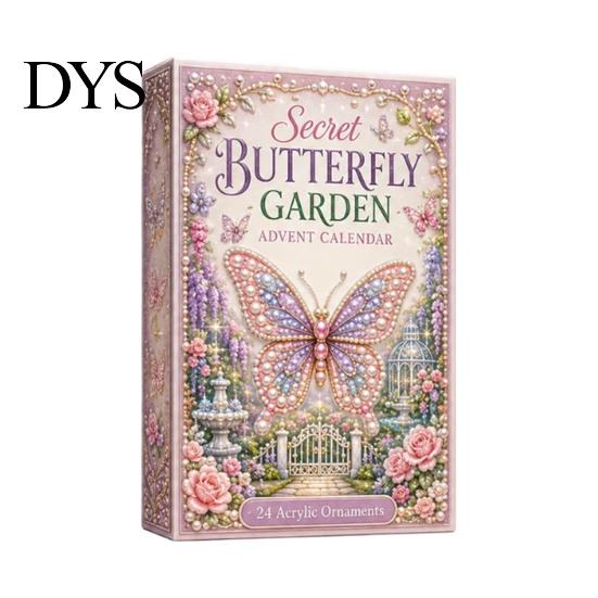 Holiday Decorative Figures Beautiful Butterflies Advent Calendar 2026, 24 Day Countdown Box Expectation Building Gift with 2D Acrylic Butterfly