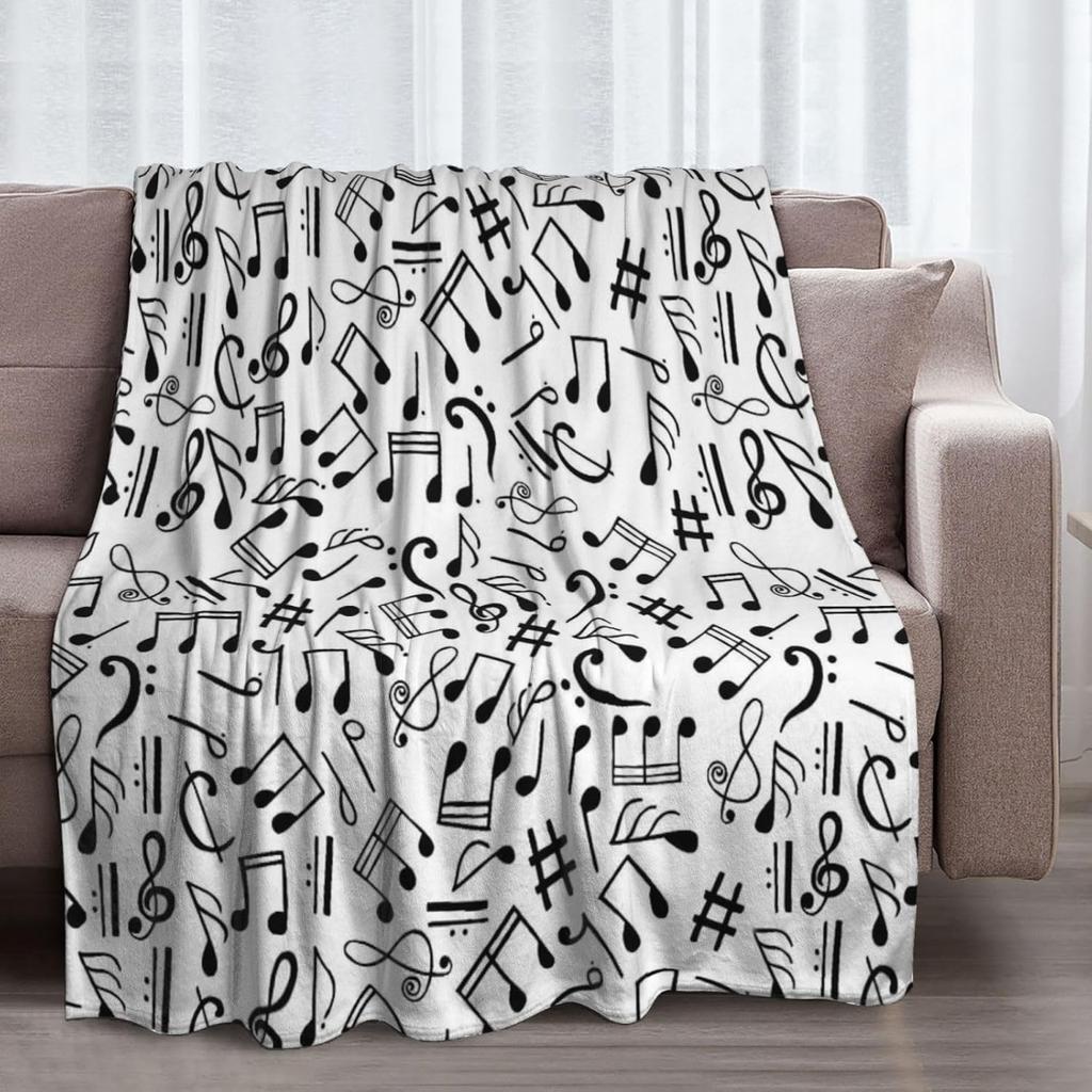 Music Theme Flannel Throw Blanket Piano Pattern Blanket King Queen Full Size for Bed Sofa Couch Music Lover Gift Super Soft Warm