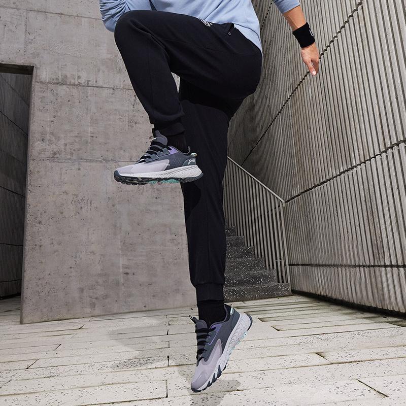 Li-Ning Solid Color Mid Waist Fleece Knit Sports Pants Men Bottoms Black AKLT793-3