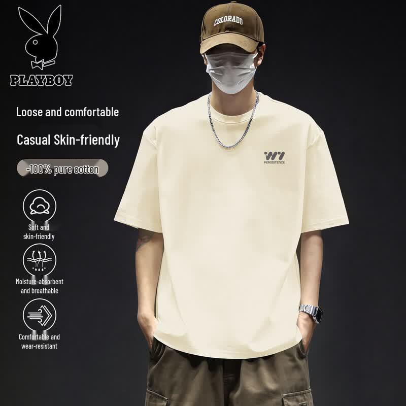 PLAYBOY Men's Loose Fit Pure Cotton Short Sleeve T-Shirt (2026 Collection)