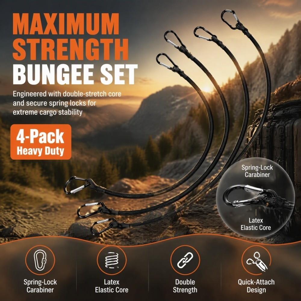 4pcs Quick Attach Bungee Cord Double Stretch Elastic Rope Lightweight Bungee Rope  Outdoor
