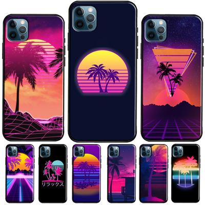 80s Retrowave Neon Palms Tree Case For iPhone 11 12 13 Pro Max Mini XR X XS Max 5S 6S 7 8 Plus SE 2020 Coque Funda