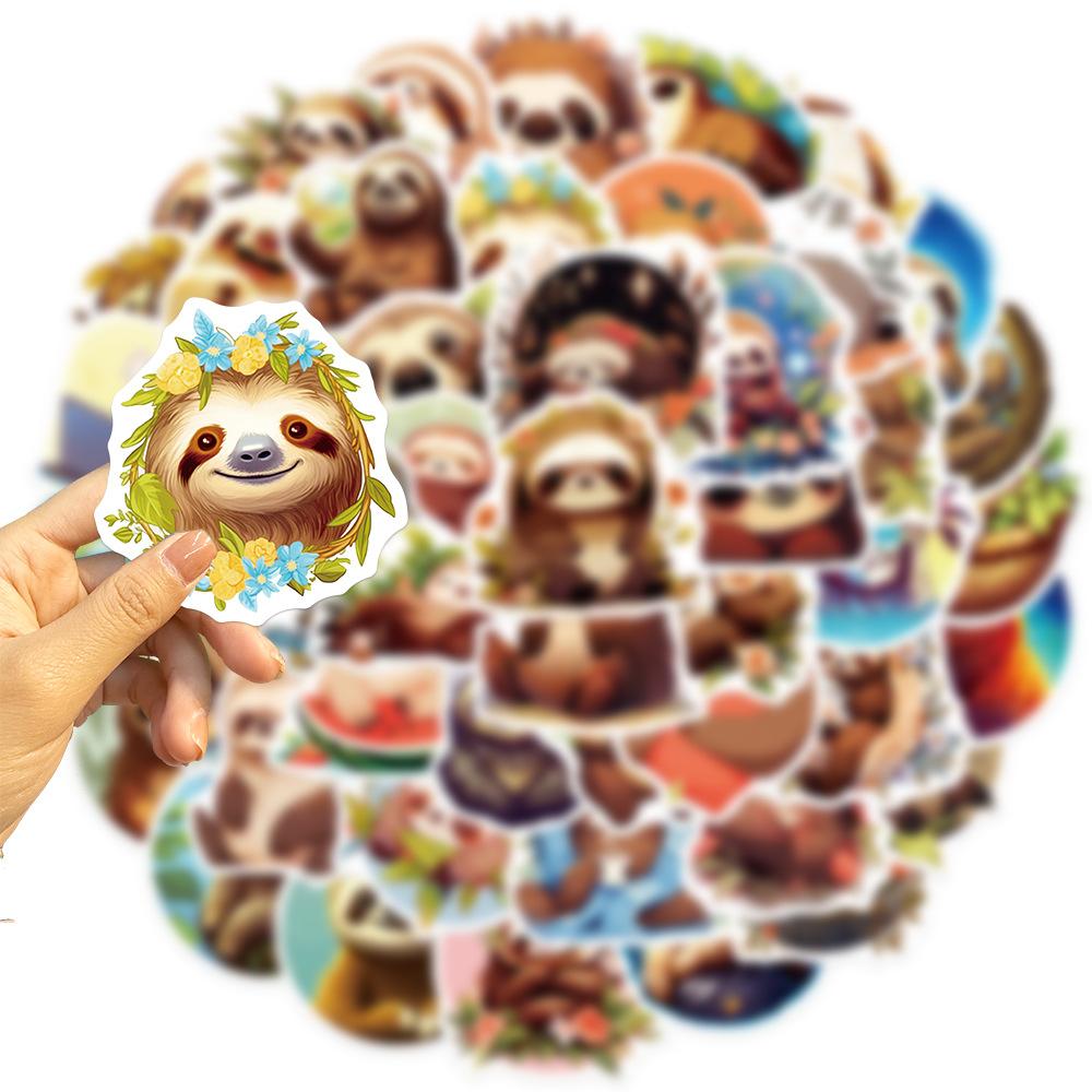 50 Cartoon Sloth Doodle Stickers Decorative Guitar Notebook Suitcase DIY Waterproof