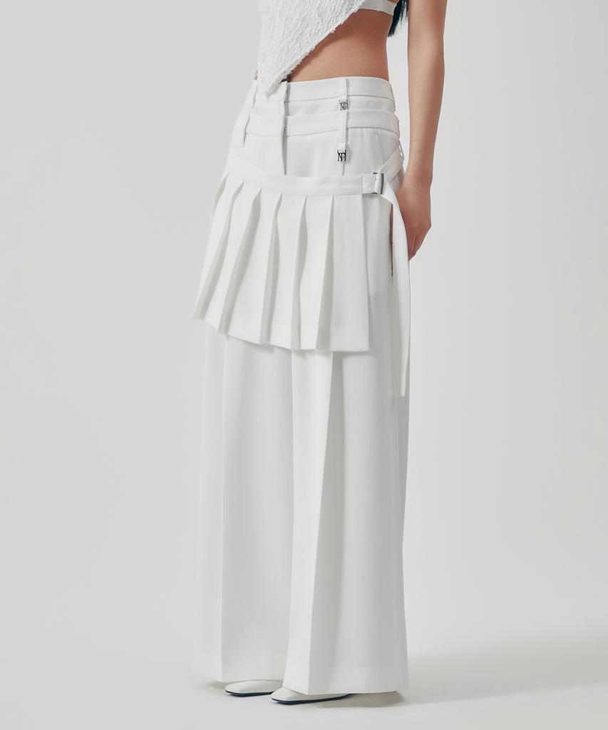 Teulimingbeodeu Flowing Pleated Layered Pants [ White ]