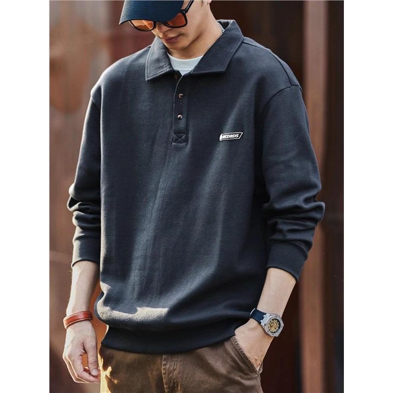 2025 Spring/Autumn Korean Style Trendy Polo Collar Hoodie: Youthful Men's Fashion, Loose Fit, Casual Long Sleeve Top