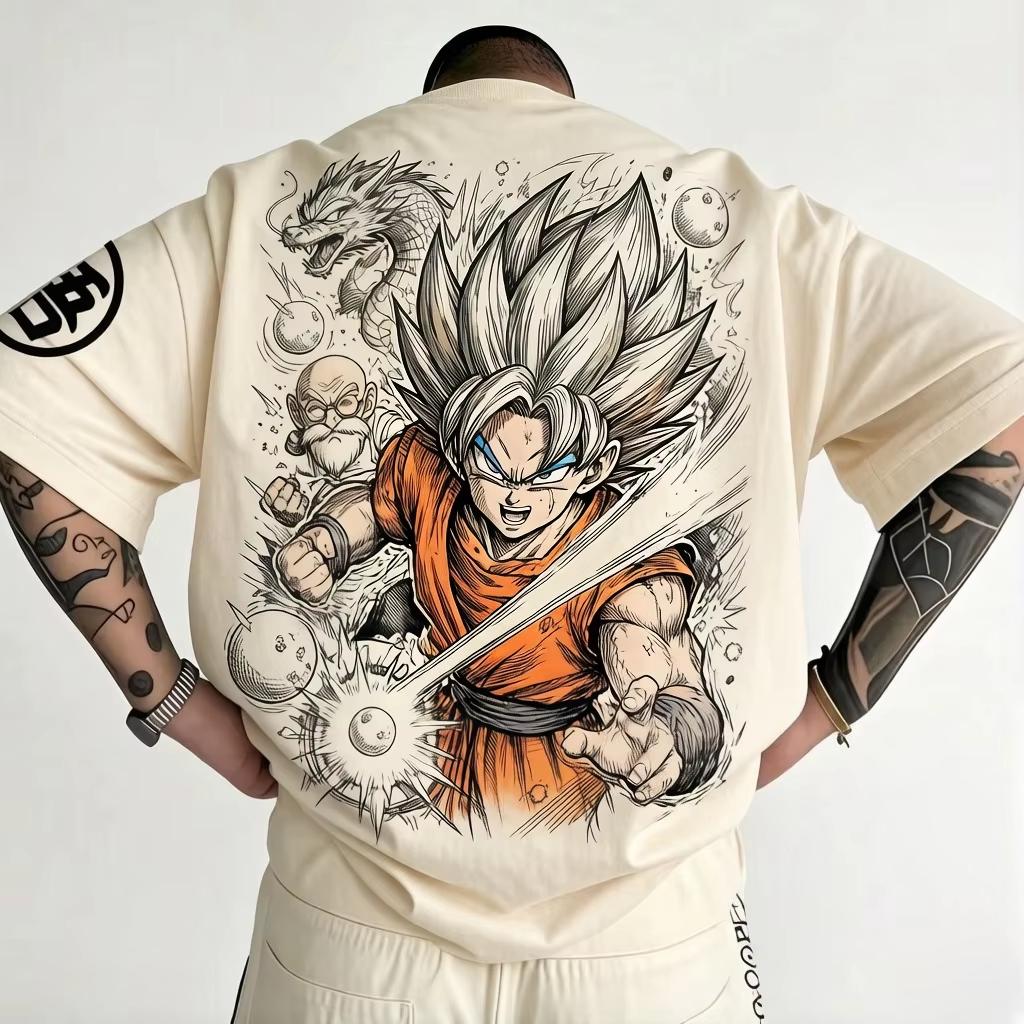 Anime Dragon Ball Z Graphic‑Print Men's T‑Shirt, Breathable Stretch Comfortable Fashion Short‑Sleeve Top For Anime Fans