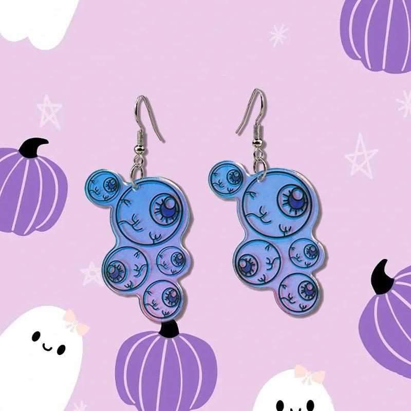 1 pair of acrylic laser mirror Halloween hearts skull eyeballs earrings punk