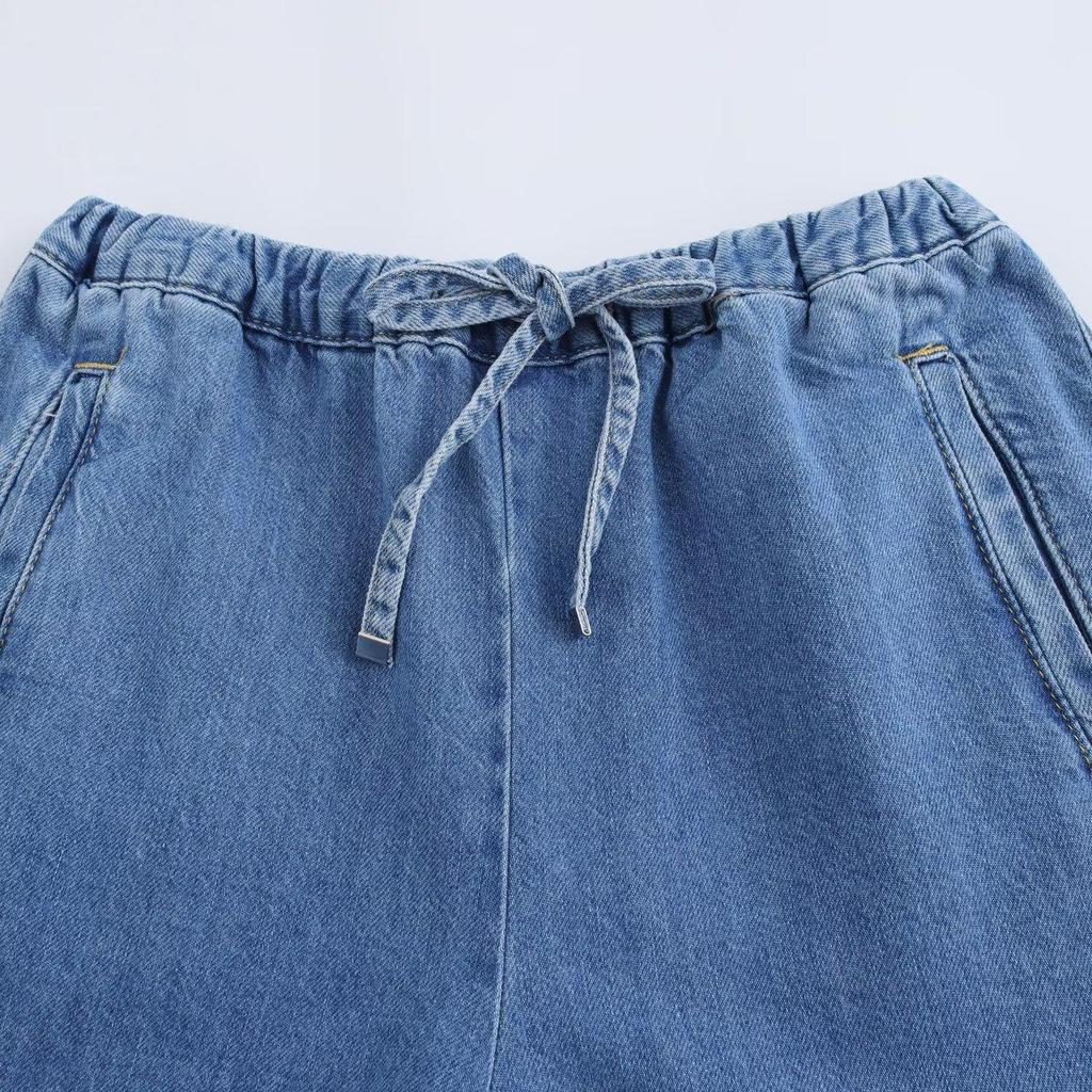 2024 Fall European & American Women’s Casual Denim Shirt and Tie-Waist Pants Set