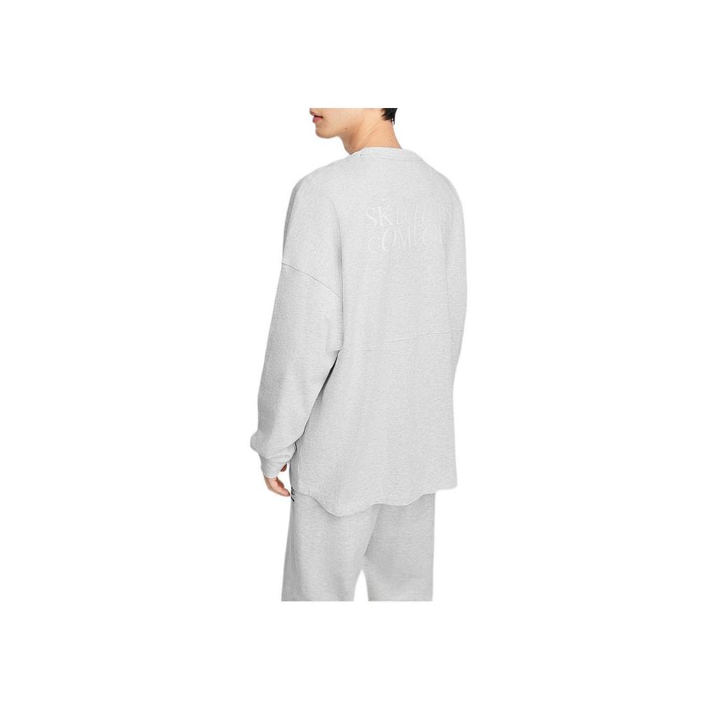 Skechers Logo Print Knitted Soft Comfortable Breathable Long Sleeve T-Shirt Men Tops Light-White Gray L324M106-0248