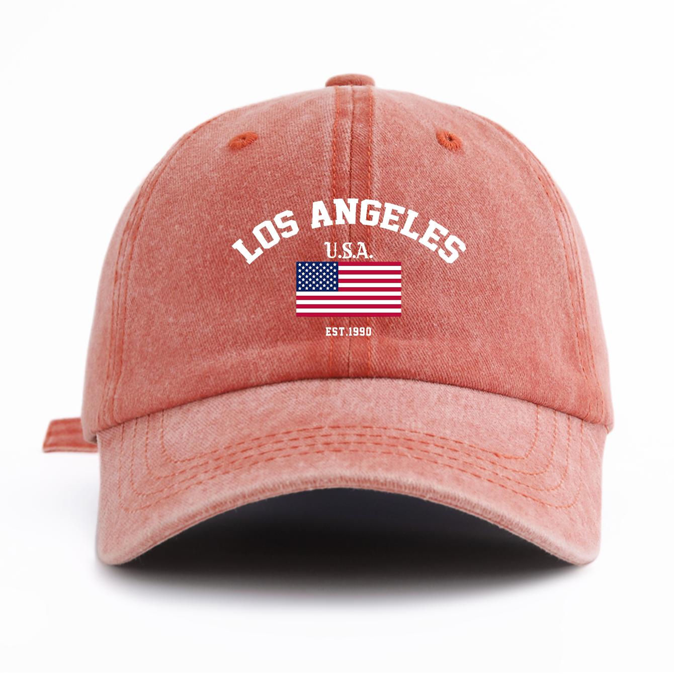 

1pc LOS ANGELES Print Washed Baseball Cap for Adults,Minimalist Retro Style Casual Soft Adjustable Dad Hat,Perfect As Gift оранжевый