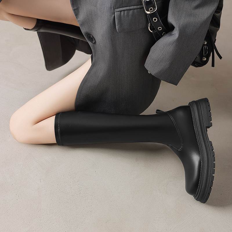 Krazing Pot Microfiber Autumn Winter Shoes Thick Bottom Platform Size 43 Long Boots Zipper Punk Style Thigh High Boots