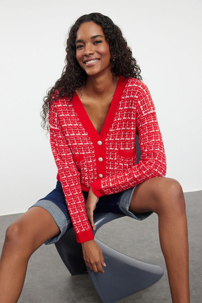 Women's Fashionable Stylish Cardigan Black Tweed Look Knitwear Cardigan