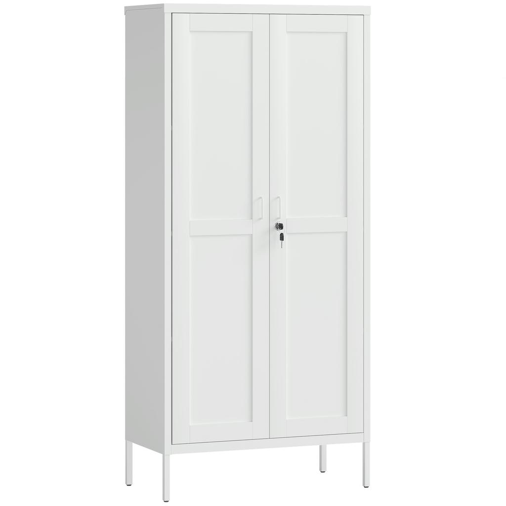 Steel Office Cabinet With 3 Adjustable Shelves Lock And 2 Keys 80x40x175 Cm White