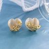 Women Elegant Rose Crystal Love Heart Ear Stud Earrings