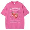 Strawberry Fruit Print Women's Wash T-Shirt Loose Oversized Cotton Comfortable Top Short Sleeve Basic Cute Tees