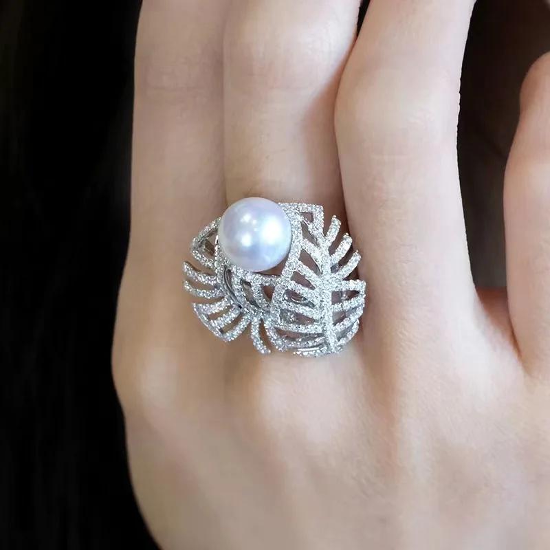 New Hollowed Out Around Pearl Adjustable Ring Personality Original  Sterling Silver Zircon Women s Ring Fine Bridal resizable