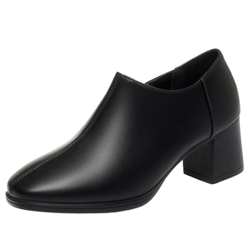 Fashion Casual Spring and Autumn Shoes Single Shoes Deep Heel Women's Shoes Women's Leather Shoes Square Head