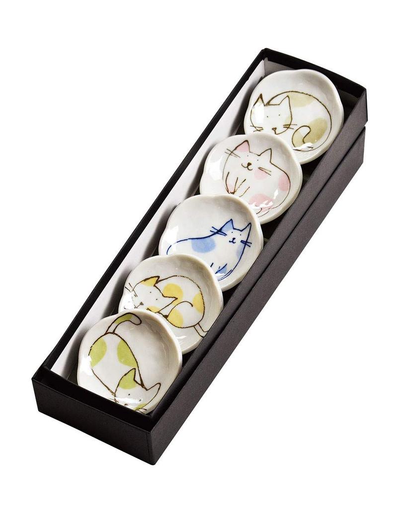 Yamako Small Plate Set of 5 Pieces Cat Plate Set of 5 Pieces