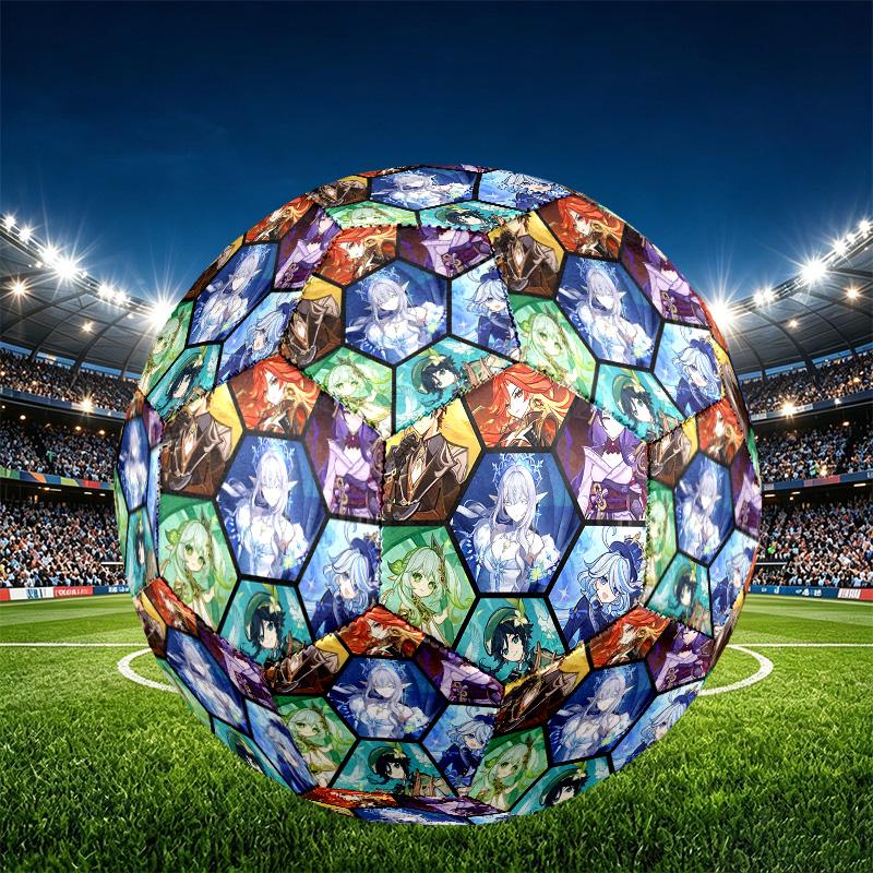 Genshin Impact Print Size 5 Soccer Ball, PU Wear Resistant Football for Match Training and Daily Practice, Birthday Gift for Soccer Fans