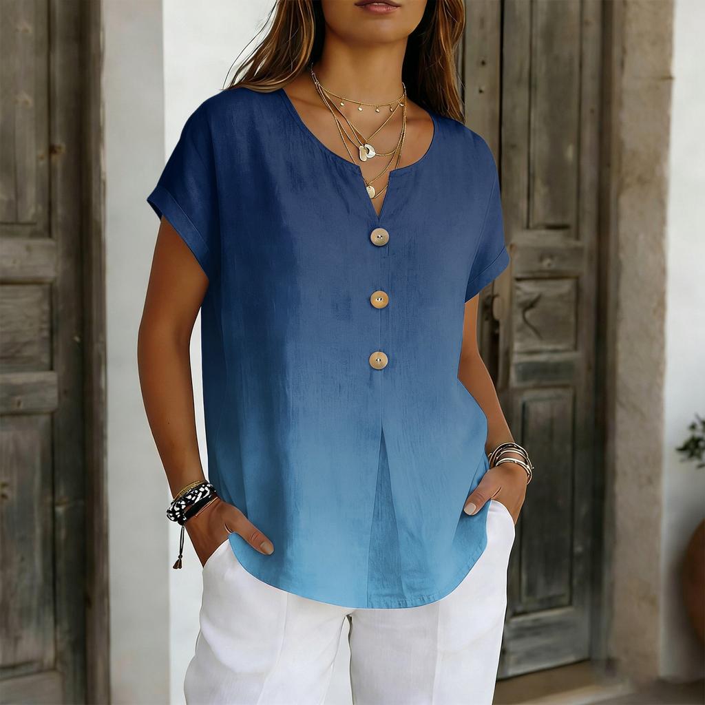 Women's Casual, Loose-Fit, And Stylish Short-Sleeve Cotton-Linen Top