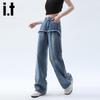 Izzue IT Women's Faux Two-Piece Raw Hem Loose Jeans
