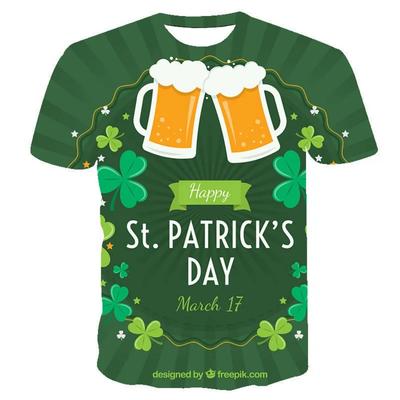 Irish St. Patrick's Day Clothing Green Clover Animal Cat 3D Printing Fashion Men Casual Round Neck Short Sleeve T-shirt