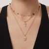18K Gold Plated Stainless Steel Zircon Cross Pendant Layered Necklace with Double Blade Chain
