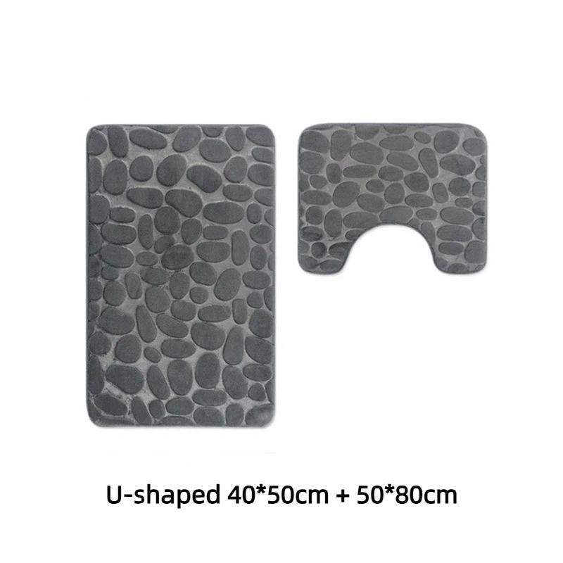 Non Slip Absorbent Bathroom Rug Set Grey Soft Pebble Design 1/2 Piece for Bathroom Toilet Front Floor Use