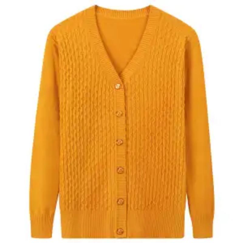 Button Long-sleeved Solid Color Cardigan Thread Sweater Jacket V-neck Fashion Top